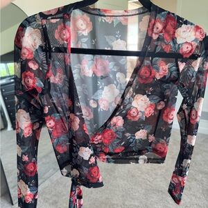 Floral Wrap Top - Black and Red